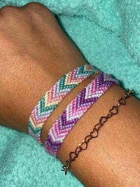 Handmade Chevron Friendship Bracelet Set - Purple & Mint Pastel